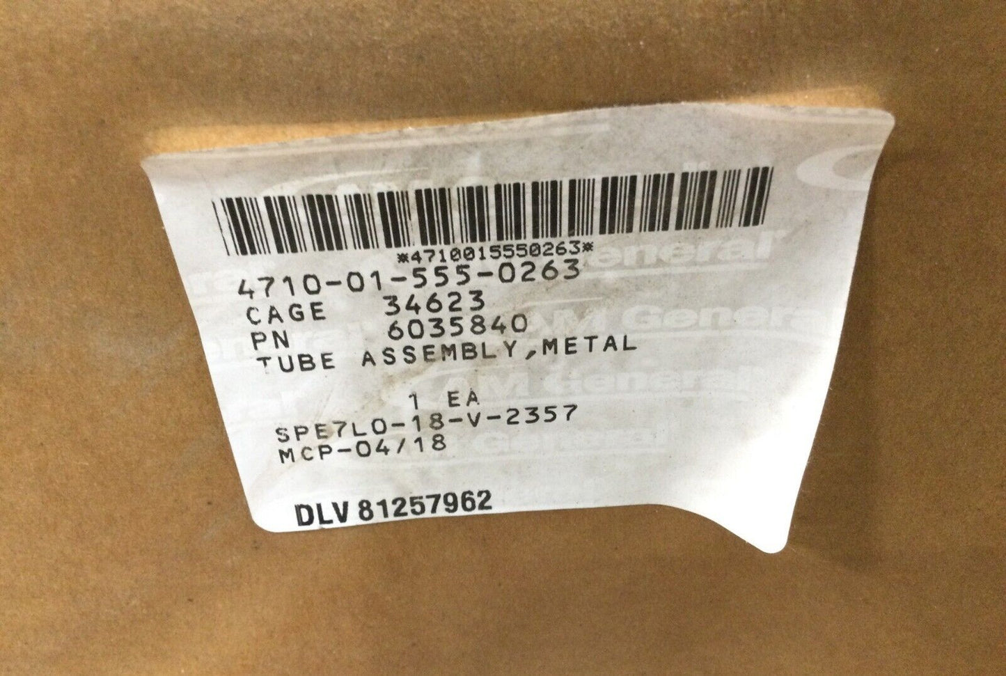 HMMWV TRUCK 1 1/4-TON METAL TUBE ASSEMBLY, AFES CARGO 6035840 4710-01-555-0263