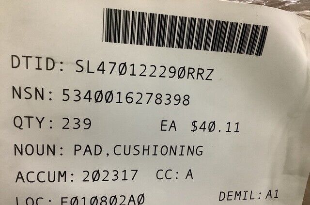 MINE RESISTANT VEHICLE BAE SYSTEMS 12539046 CUSHIONING PAD 5340-01-627-8398 NOS