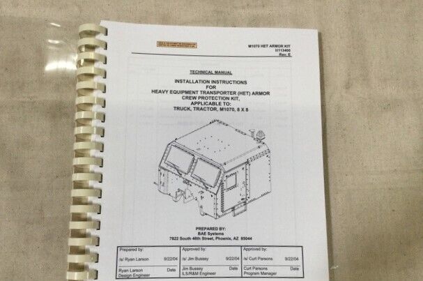 MILITARY M1070P1 HET ARMOR CREW PROTECTION HARDWARE 113891-1 2590-01-528-5166
