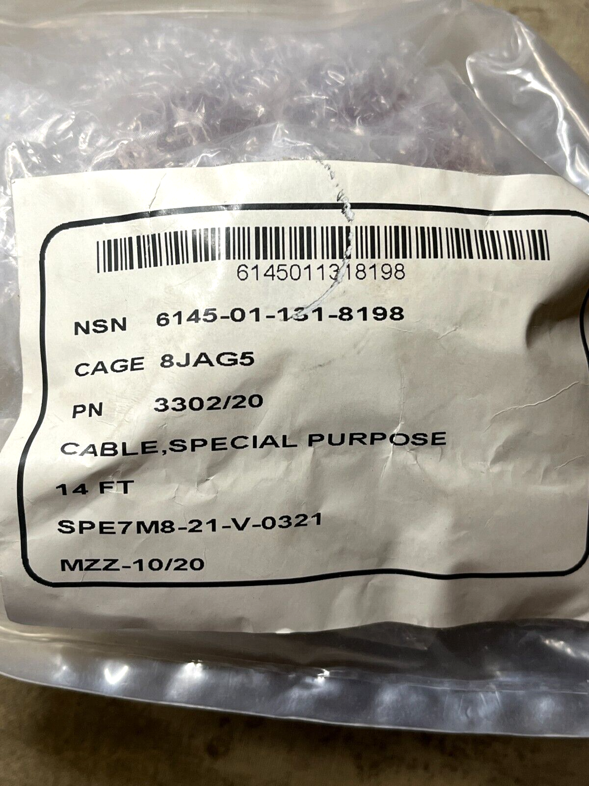 3M 3302-20 10FT 28A NEMA COLOR ELECTRICAL SPECIAL PURPOSE CABLE 6145-01-131-8198