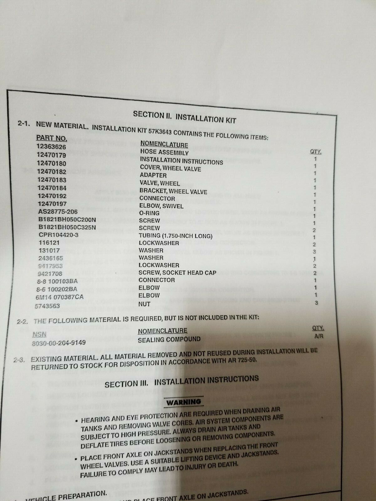 M939A2 Front Wheel CTIS kit  M923A2, 5 Ton, 2530-01-539-0982 57k3643 Upgrade