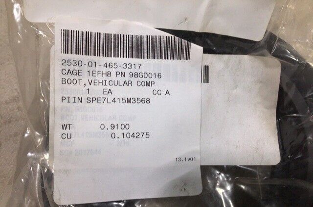 MILITARY TANK ABRAMS M-1 VEHICULAR COMPONENTS BOOT 98GD016 2530-01-465-3317
