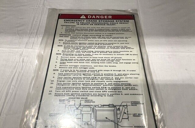 TRUCK MOUNTED CRANE GROVE 7-679-003206 IDENTIFICATION PLATE 9905-01-478-2975