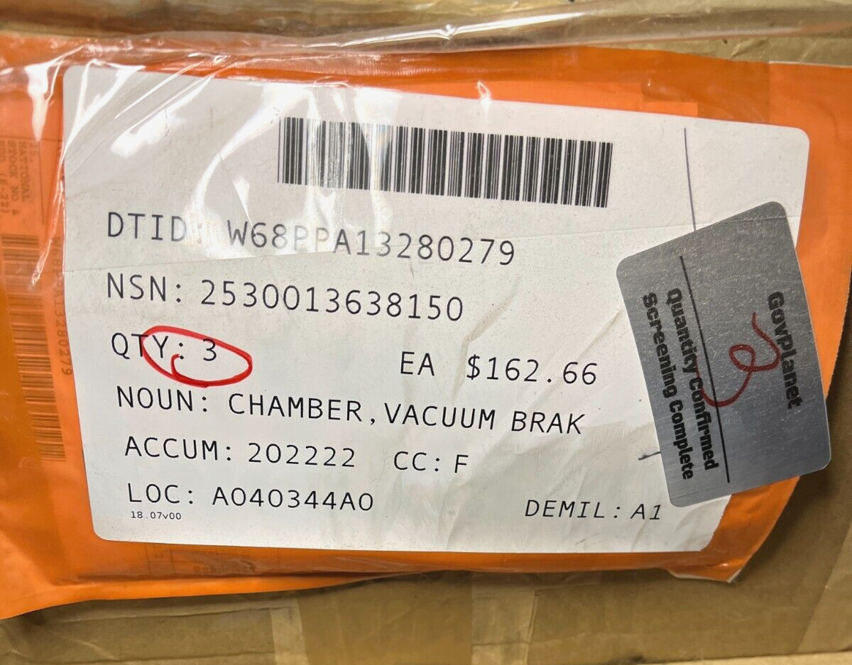MRAP, HIMARS, FMTV, LMTV H20-3276L-12 VACUUM BRAKE CHAMBER 2530-01-363-8150