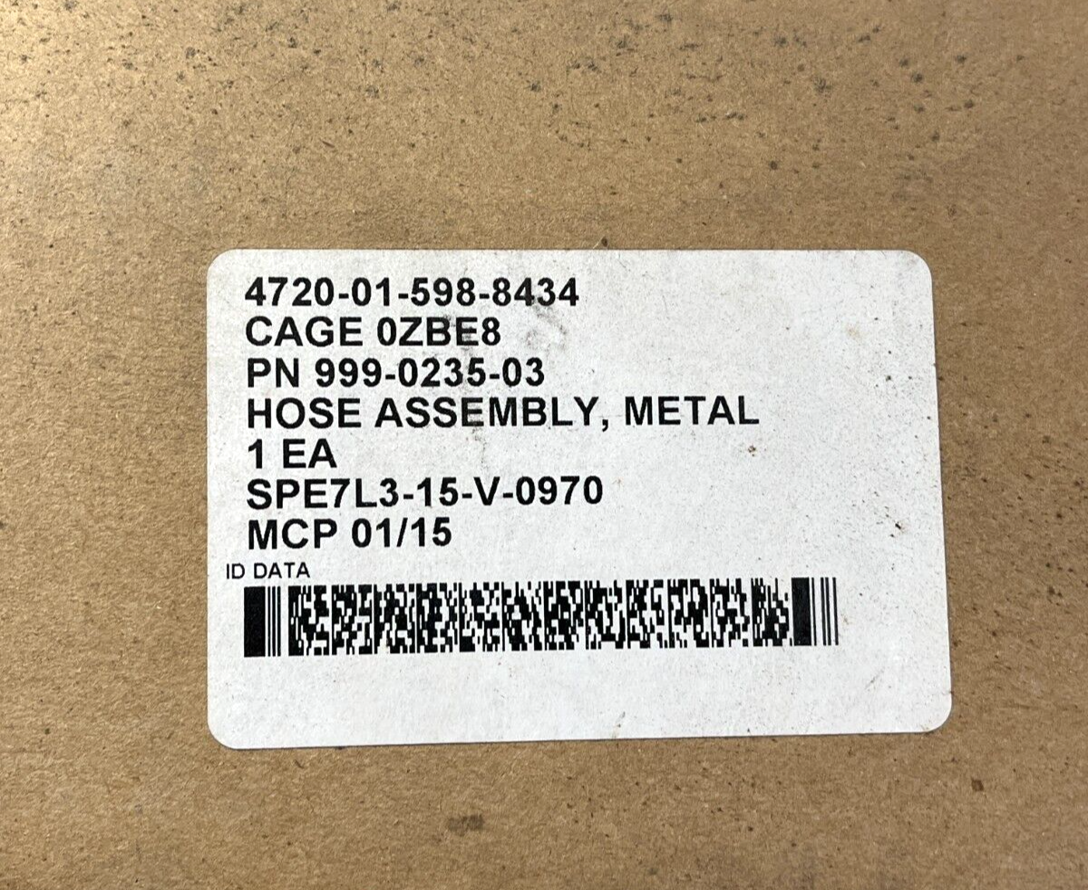 MILITARY MRAP RG-33 METALLIC HOSE ASSEMBLY 12.5 mm 999-0235-03 4720-01-598-8434