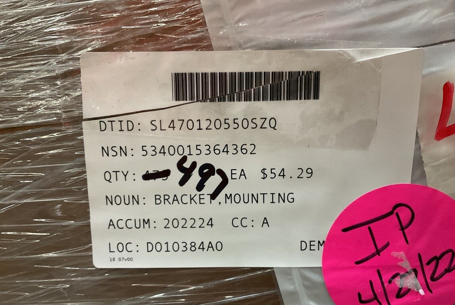 HMMWV UTILITY TRUCK 2 HOLE STEEL MOUNTING BRACKET 6432624-200M1 BRACKET B PILLAR