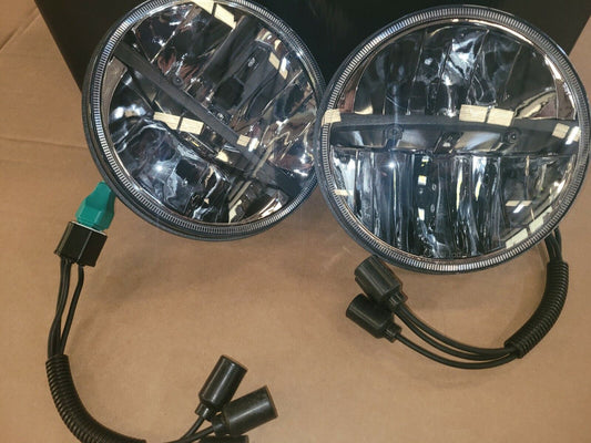 (2) HMMWV M35A2 M923A2 M998 M151  7 INCH ROUND LED HEADLIGHTS 1 PAIR 24v