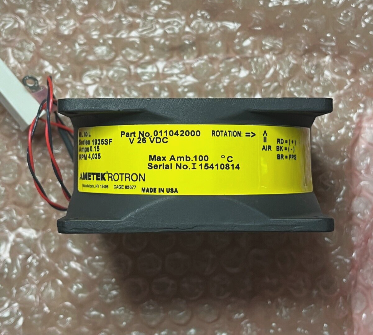 AMETEK ROTRON 011042000 MIL-80 TUBEAXIAL FAN ASSY 4140-01-543-1601 FE24H3