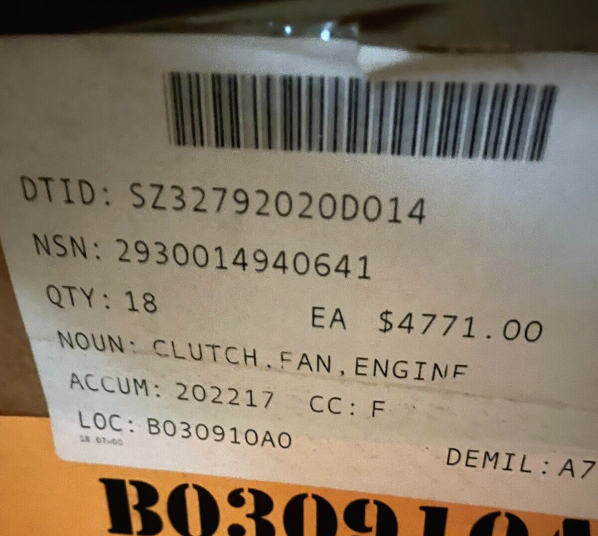 M113 A3 SERIES CARRIER ENGINE FAN CLUTCH 12474781 4247191 2930-01-494-0641