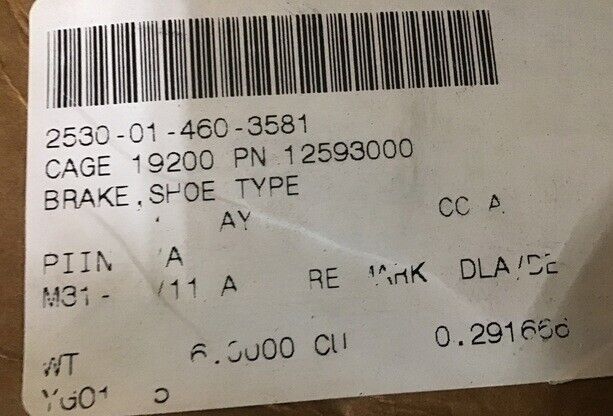 USGI Military Dexter 12593000 13016038 Brake Shoe Type 2530-01-460-3581 NOS
