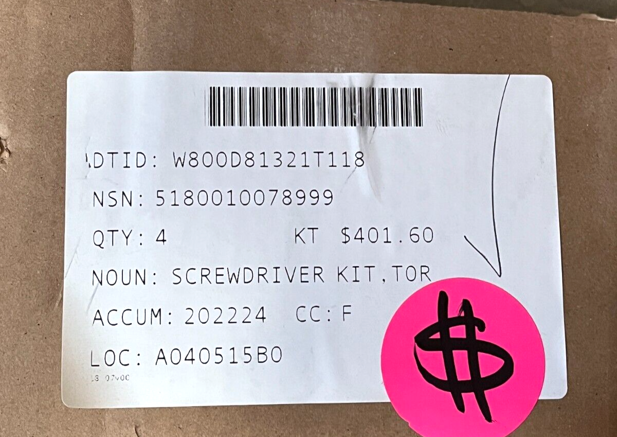 Torque 1/4" Screwdriver Kit KT172180-8361 5180-01-007-8999 KT-100