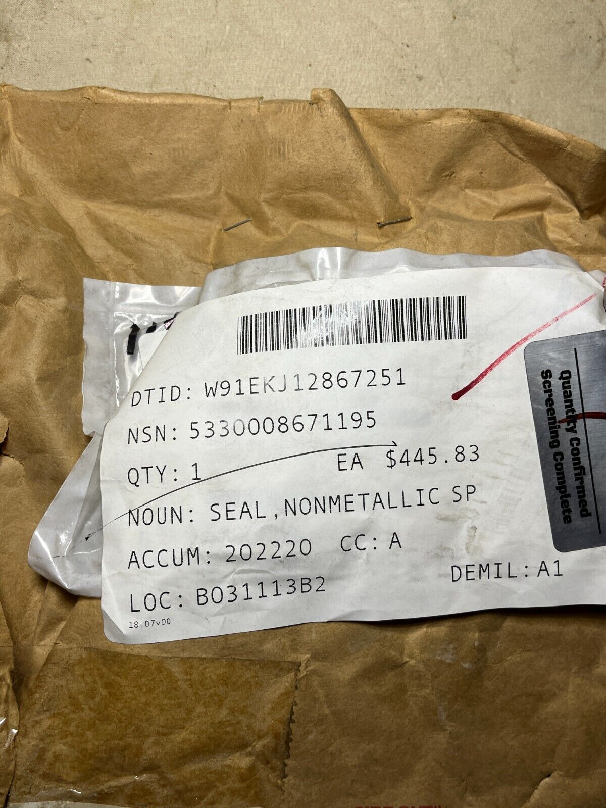 HELICOPTER CH-47D 114SS668-2 NONMETALLIC SPECIAL SHAPED SEAL 5330-00-867-1195