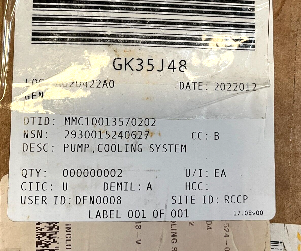 CATERPILLAR 3541672 BACKHOE LOADER ENGINE COOLING SYSTEM PUMP 2930-01-524-0627