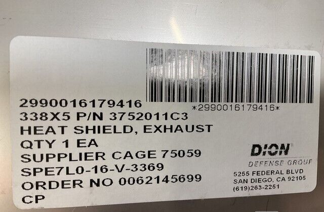 NAVISTAR DEFENSE 3752011C3 EXHAUST HEAT SHIELD, BATTERY BOX FITS MAXXPRO TRUCK