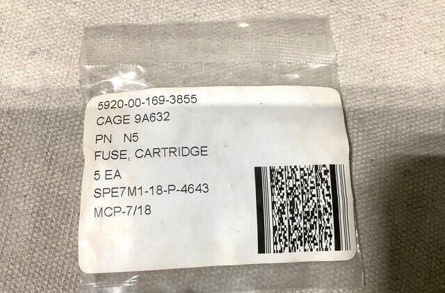 (5PK) ACMI SYSTEM COOPER BUSSMANN 333005 CARTRIDGE FUSES N5 5920-00-169-3855