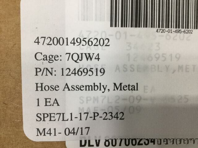 HMMWV TRUCK 1 1/2 TON 12469519 METALLIC AC HOSE ASSY DISCHARGE 4720-01-495-6202