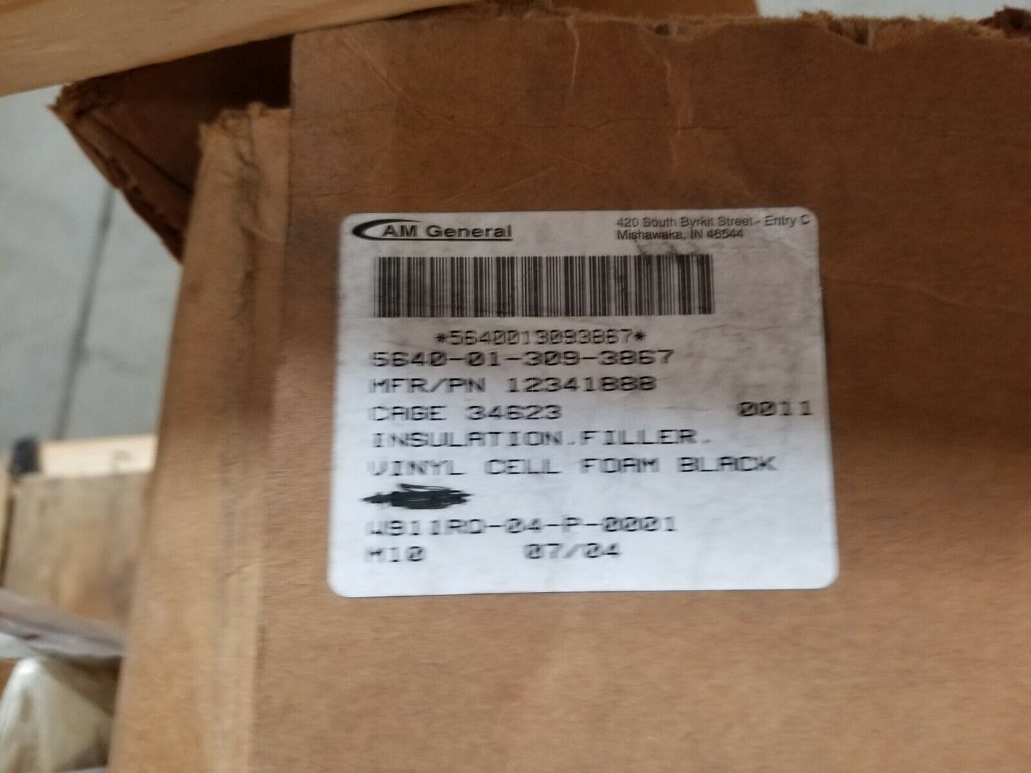 A BEAM INSULATION FILLER HUMVEE M998 HMMWV 5640-01-309-3867