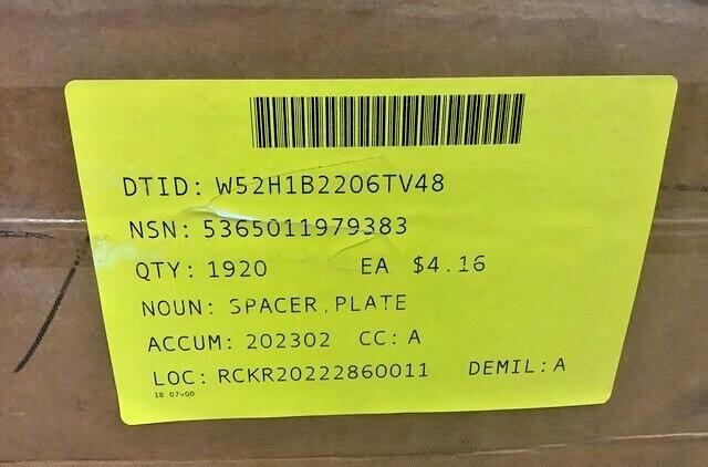 4EA M998 HMMWV X-DOOR ROTARY SPACER PLATE 5584299 12339381 5365-01-197-9383
