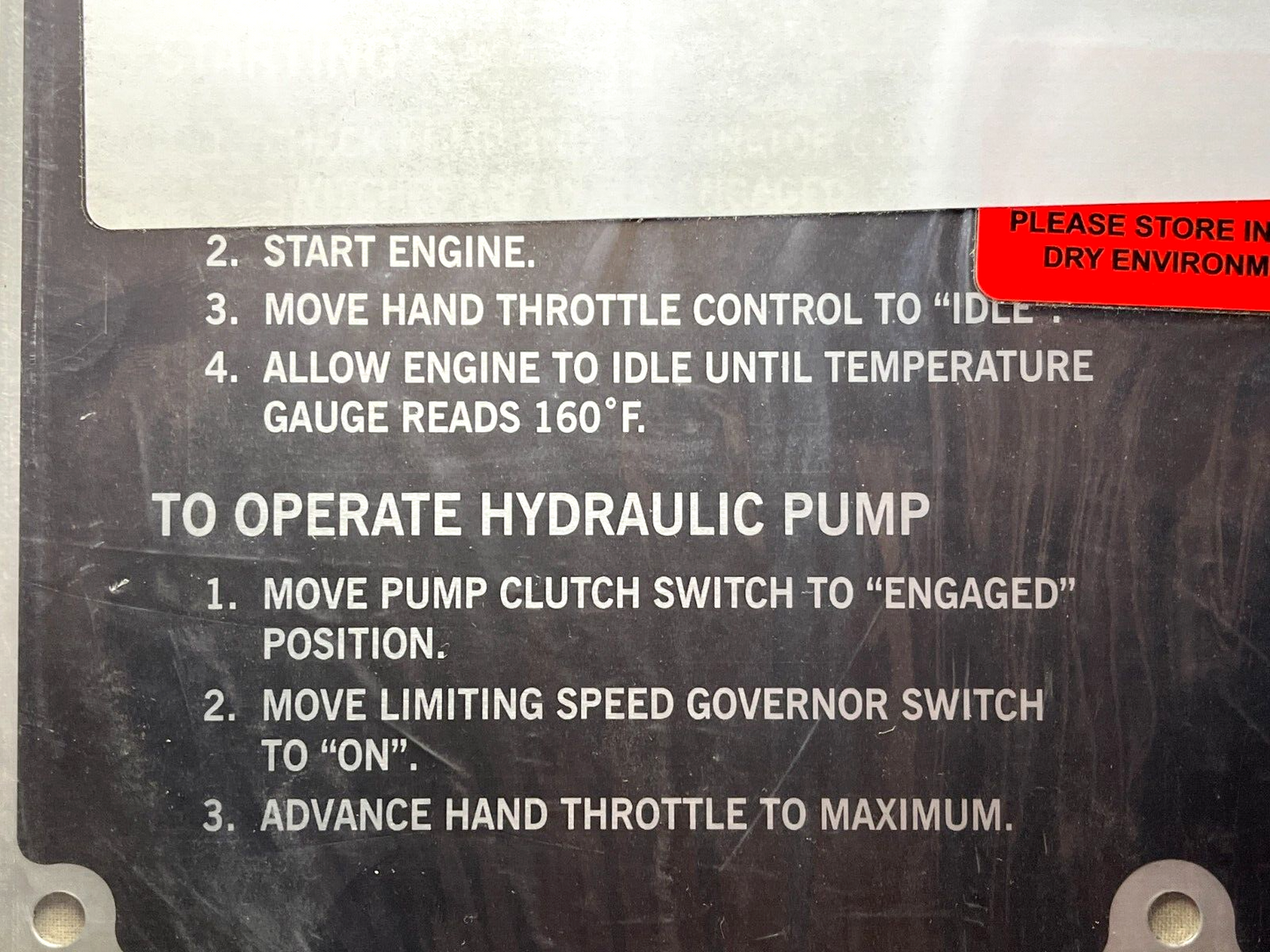 AAVR7A1 HYDRAULIC PUMP OPERATING INSTRUCTIONAL PLATE 5433070 9905-01-655-3387