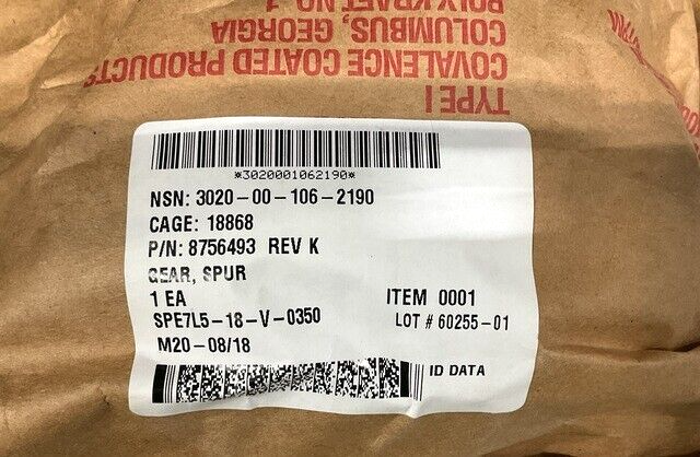 M548 & M548A1, MIM-72 CHAPARRAL GERHARDT 8756493 SPUR GEAR 3020-00-106-2190