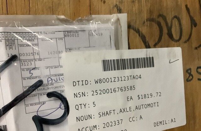 (1EA) UTILITY TRUCK 12607939 SHAFT AXLE AUTOMOTIVE EBJ133MBD06D 2520-01-676-3585