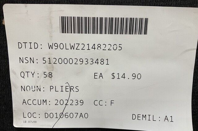 PLIERS NEEDLE NOSE (W/O CUTTER) TOOL 6.5" 777-6 UTICA 1920 5120-00-293-3481