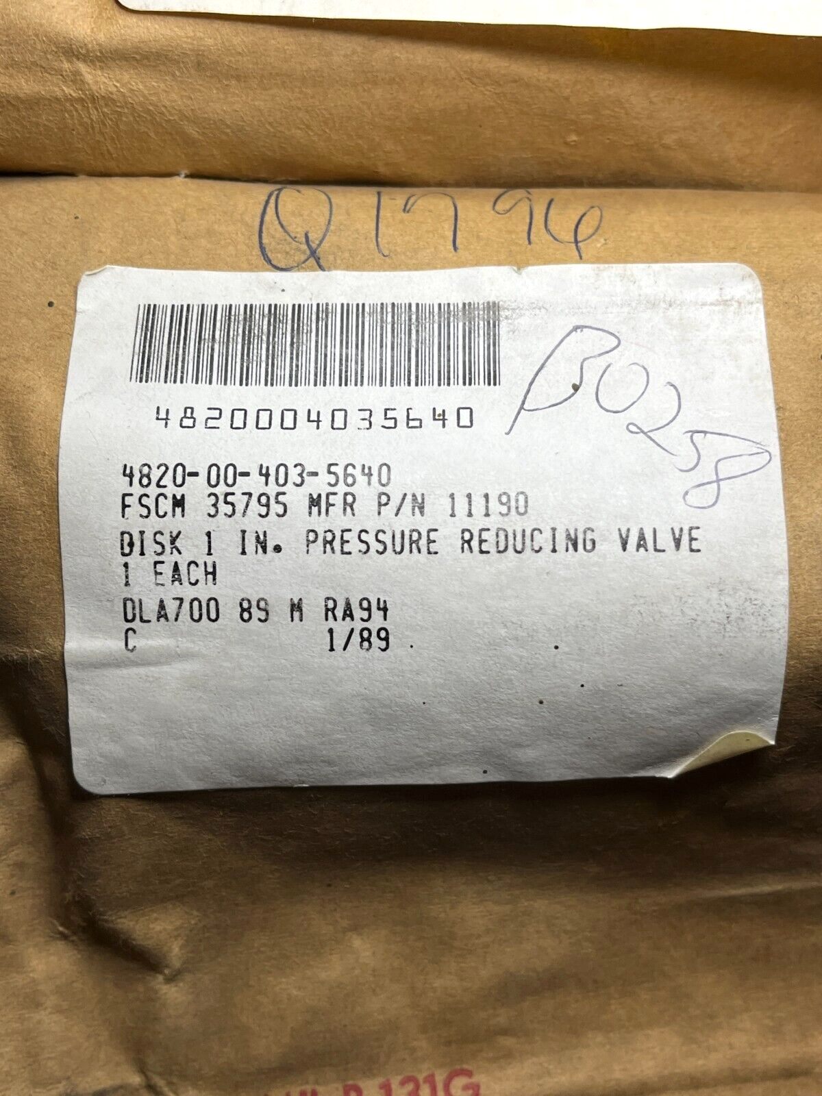 NEWPORT-CLASS TANK 11190 ROTOR BRAKE VALVE DISK 17389N 4820-00-403-5640