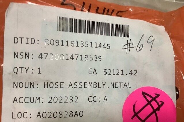 V22 AIRCRAFT MID-STATE 70-081H090Z153 METALLIC HOSE ASSEMBLY 4720-01-471-9339