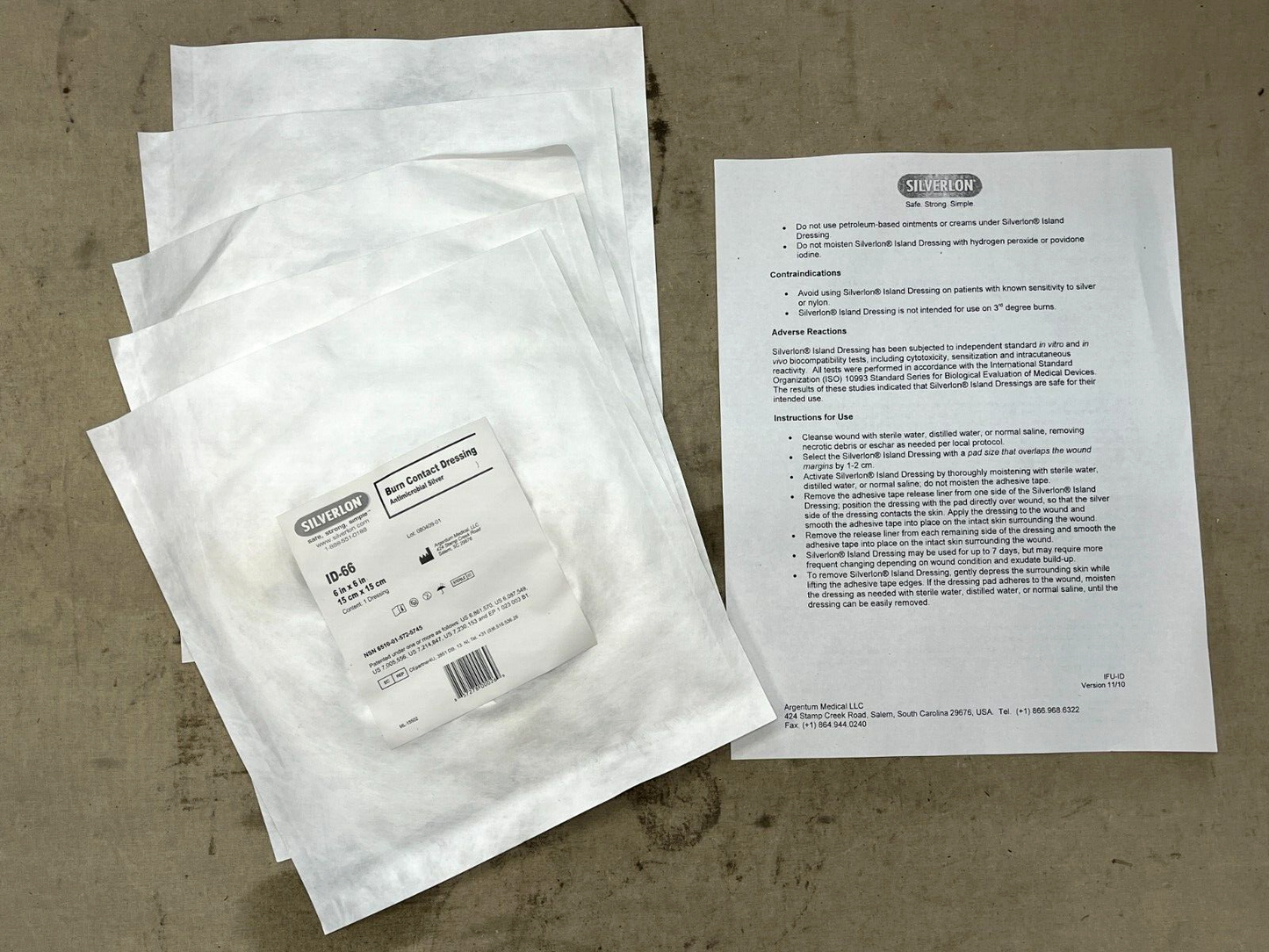 (5EA)ARGENTUM SILVERLON ID-66 6'' 15'' SILVER SURGICAL DRESSING 6510-01-572-5745