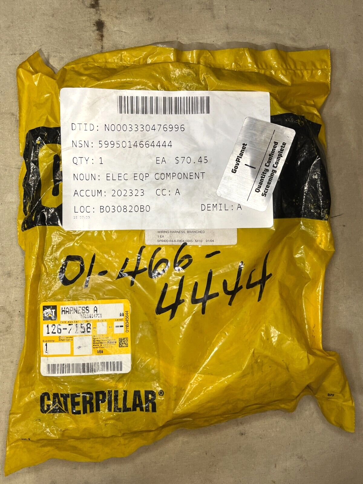 GENUINE CATERPILLAR 126-7158 126-7156 BRANCHED WIRING HARNESS 5995-01-466-4444