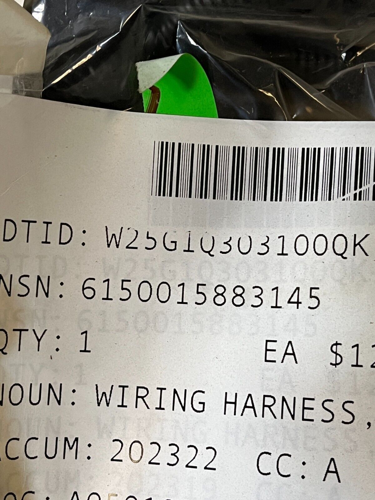 MPCV 10030215 BRANCHED WIRING HARNESS FRONT BUMPER POWER 6150-01-588-3145 NOS