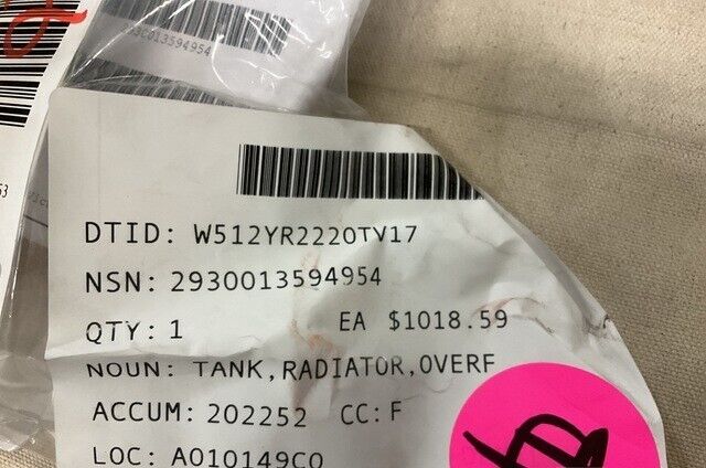 CUMMINS ENGINE MODEL 4B 3911399 OVERFLOW RADIATOR TANK 2930-01-359-4954