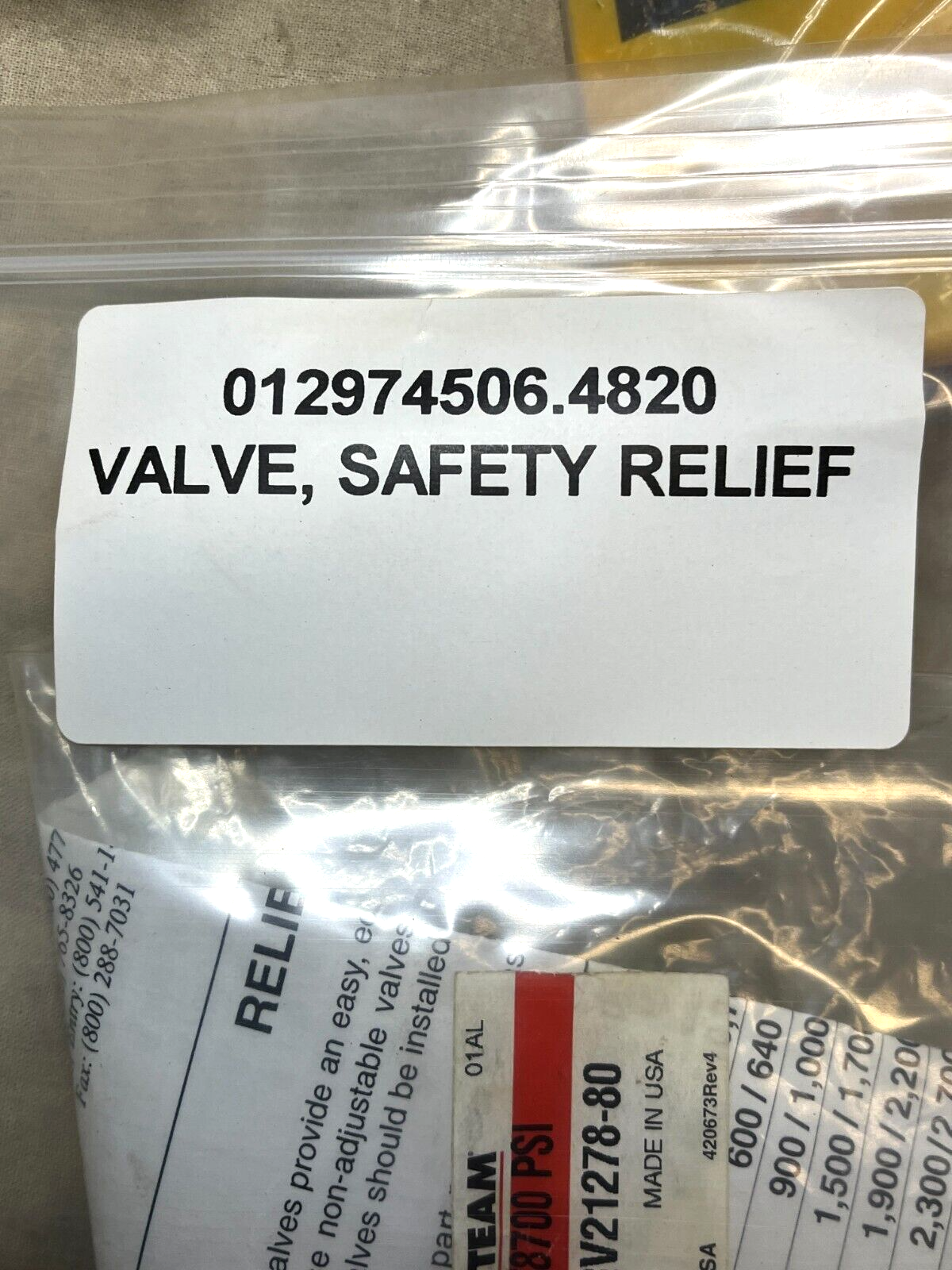 NEW SPX OEM 21278-80 SAFETY RELIEF VALVE 8100/8700 PSI 2127880 4820-01-297-4506