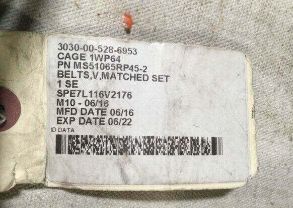HEMTT TRUCK BELT V,MATCHED SET SAE 3/8" MS51065RP45-2	 1355200 3030-00-528-6953