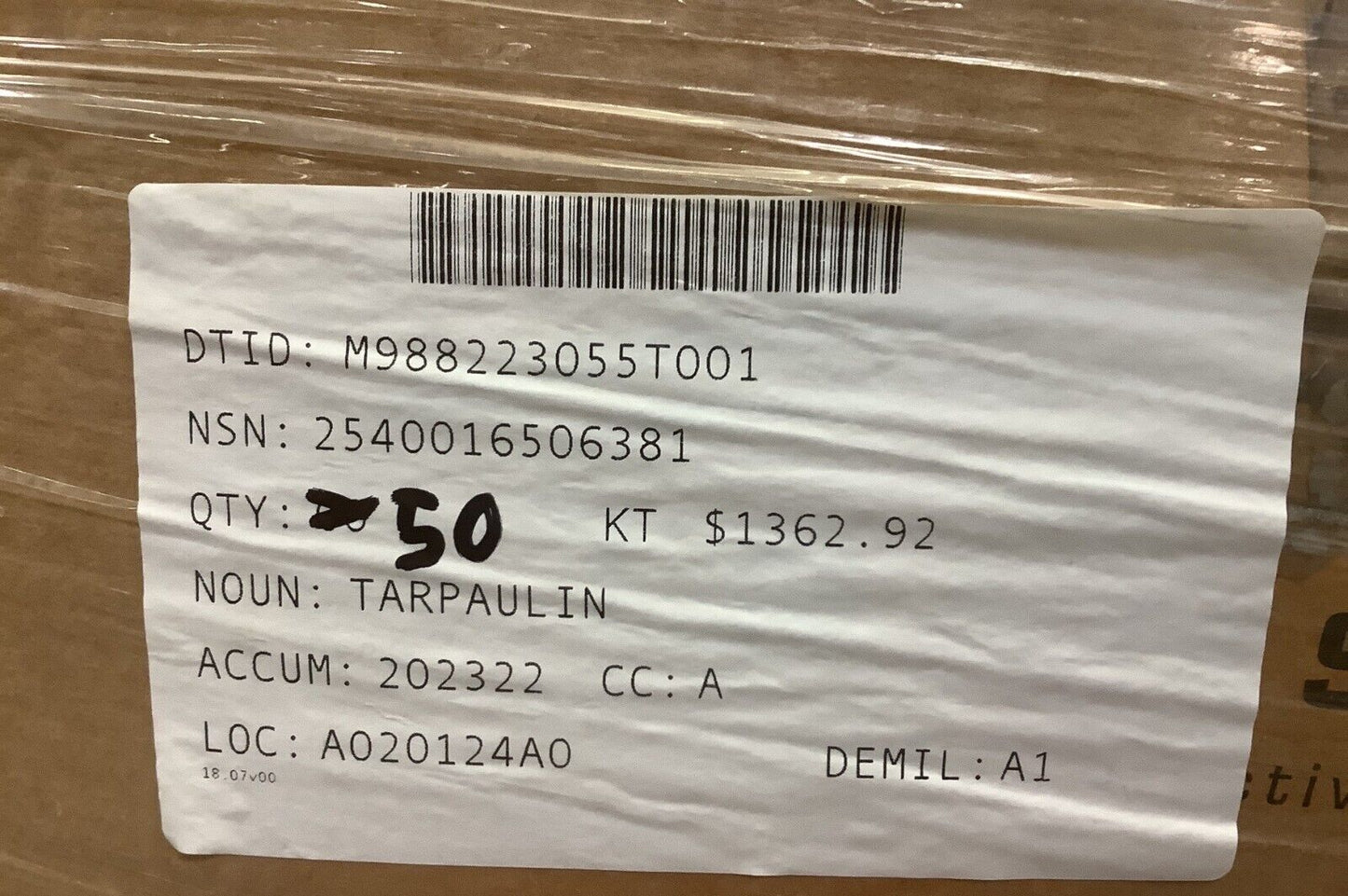 MRAP-COUGAR CAT 1 DAILY COVER KIT, TARPAULIN M6430XTT 2540-01-650-6381 USA-STOCK