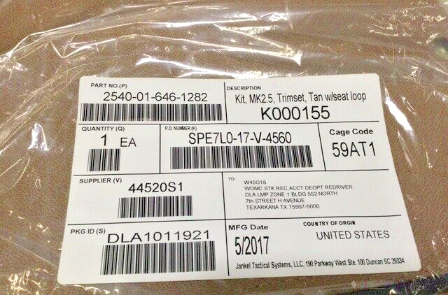 MRAP-COUGAR CAT2 A1 K000155 SEAT CUSHION KIT MK2.5 TRIMSET, TAN W/SEAT LOOP USA