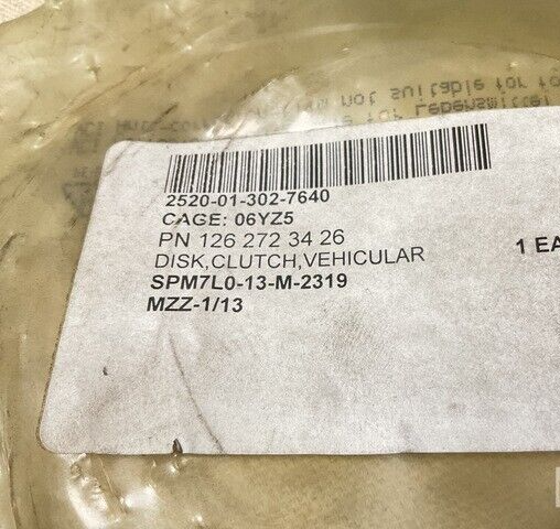 BADGER TRUCK CENTER 126 272 34 26 VEHICULAR CLUTCH DISK 2520-01-302-7640