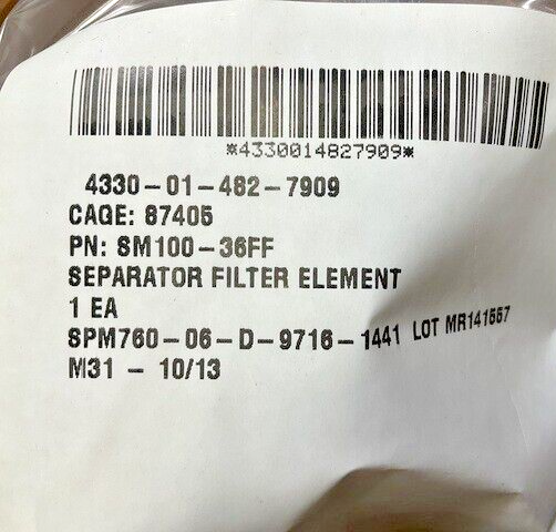 PECOFACET FLUID FILTER ELEMENT SM100-36FF-5 NSN 4330-01-482-7909