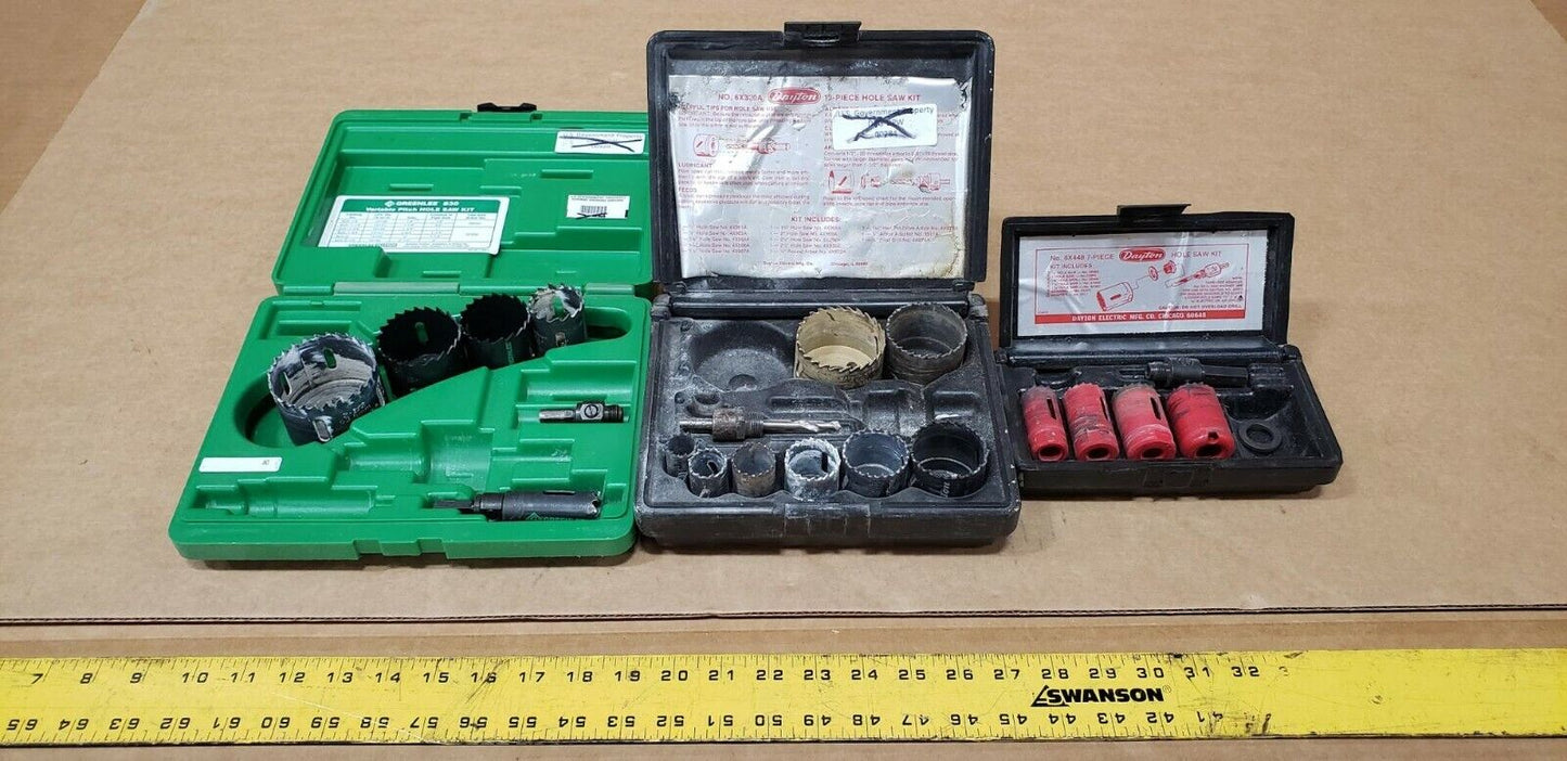 Lot of 3 Incomplete hole saw kits of various diameters Hole Saw Starter Kit