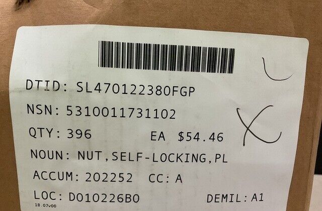 AIRCRAFT, B-1B F11414-6-4 NUT SELF LOCKING PLATE F49831-4-6 5310-01-173-1102 USA