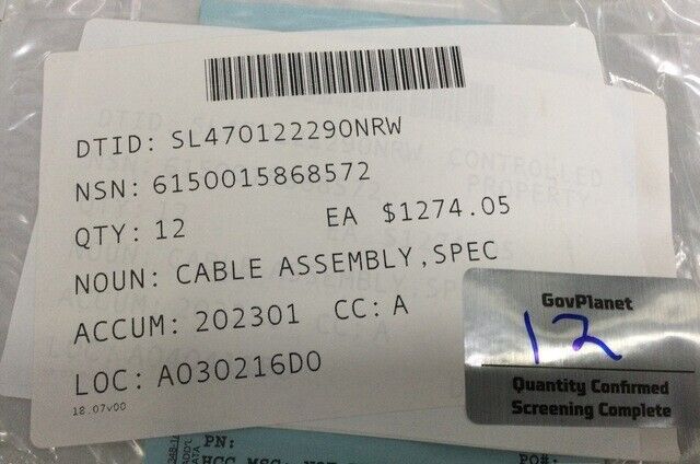 MRAP-MATV OSHKOSH 3865617 CABLE ASSEMBLY PRIM SEC 103362-2 6150-01-586-8572