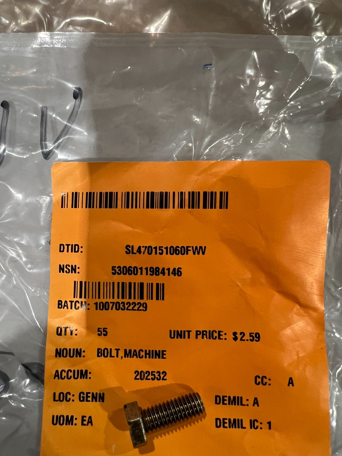 Bolt 13215E6591-1 NSN 5306-01-198-4146 - photo 6