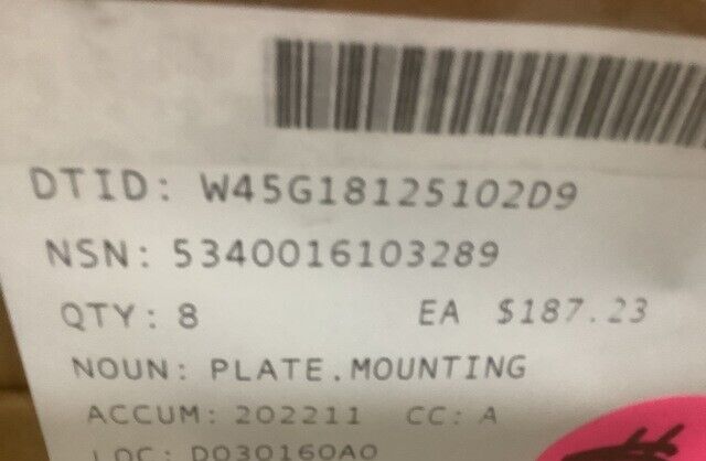 MRAP M-ATV HUMVEE 3978567 BASE, AMMO, FR, RH MOUNTING PLATE 5340-01-610-3289