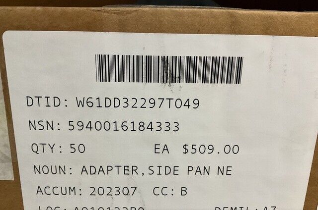 NETT WARRIOR SYSTEM 8071-3055 SIDE PAN ADAPTER 8071-3055-2 5940-01-618-4333 USA