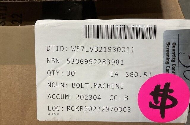 LOADER CRANES SCREW, BOLT MACHINE 9880534 5306-99-228-3981 USA-STOCK