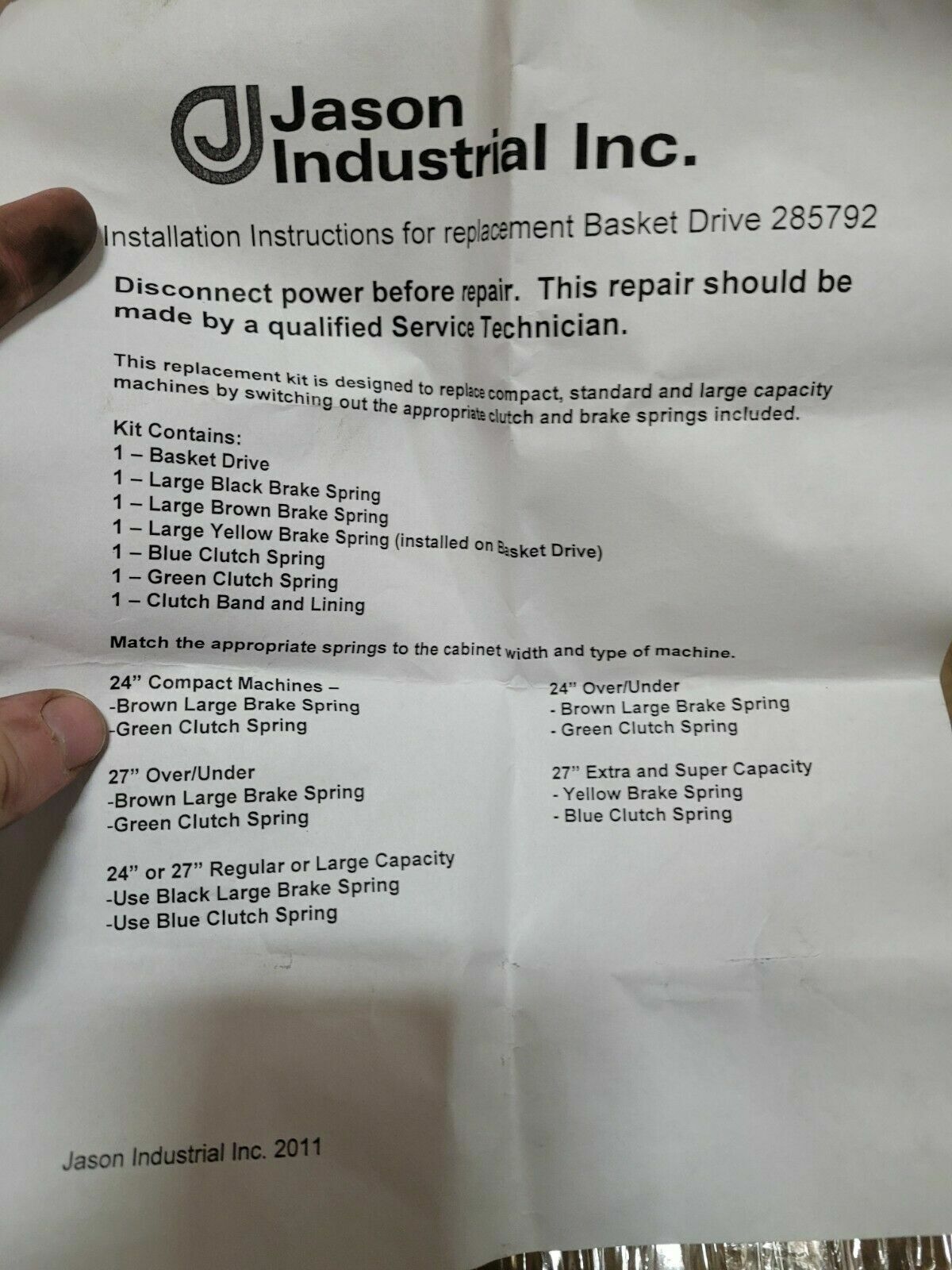 285792 Drive Basket and Brake for Whirlpool 285209 285542 285757 3347182 JASON