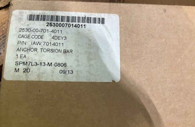 MILITARY M-60 (M60A1 & M48A5) Tank 7014011 ANCHOR TORSION BAR 2530-00-701-4011