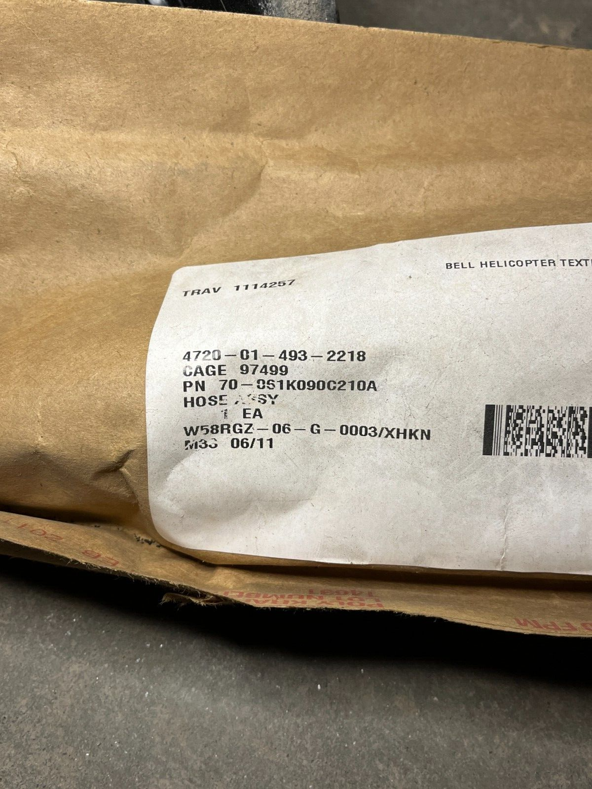 HELICOPTER OH-58D BELL 70-061K090C210A NONMETALLIC HOSE ASSY 4720-01-493-2218