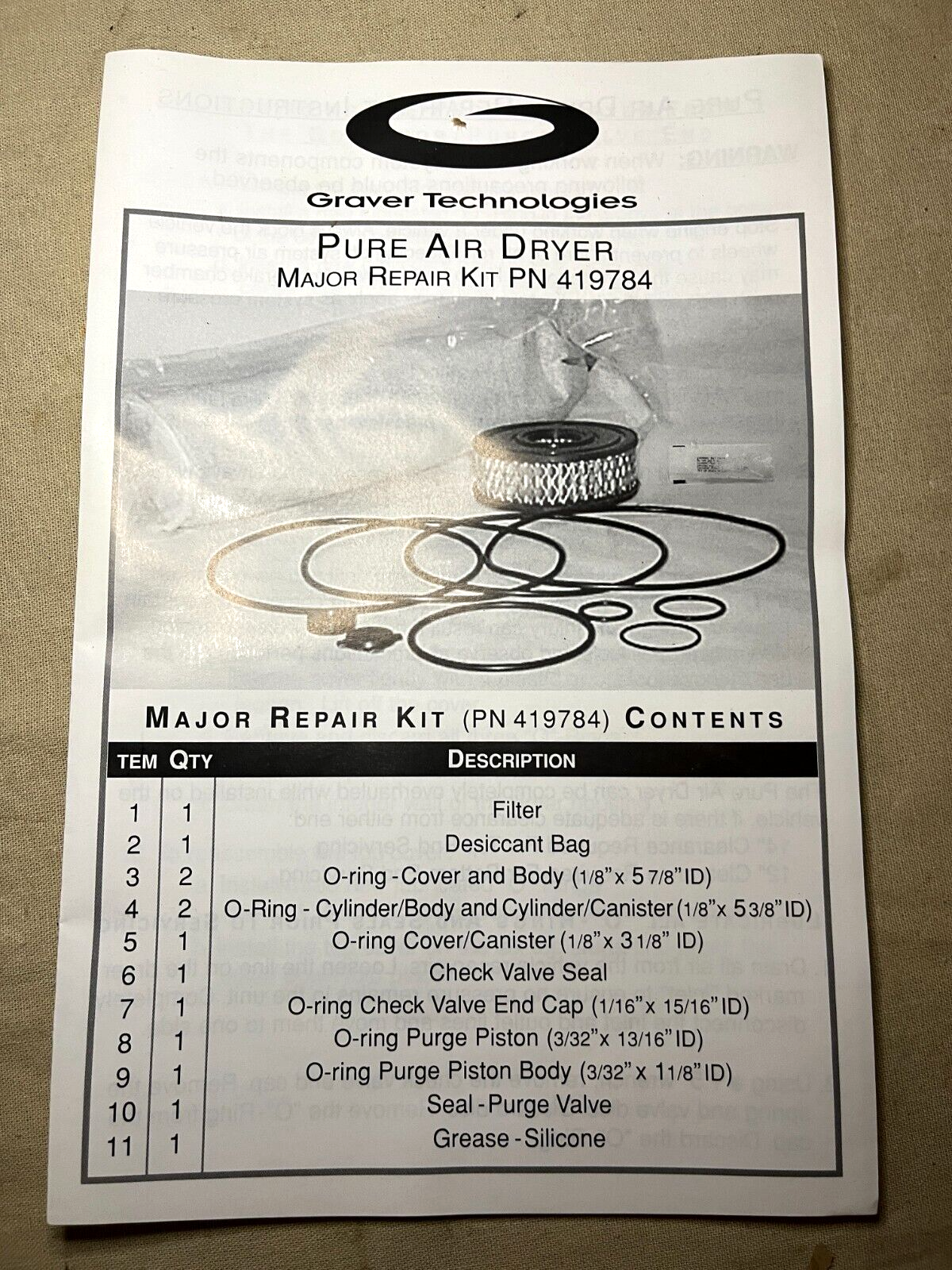 FMTV / LMTV / MTV Air Drier / Dehydrator Parts Kit 4440-01-337-7324