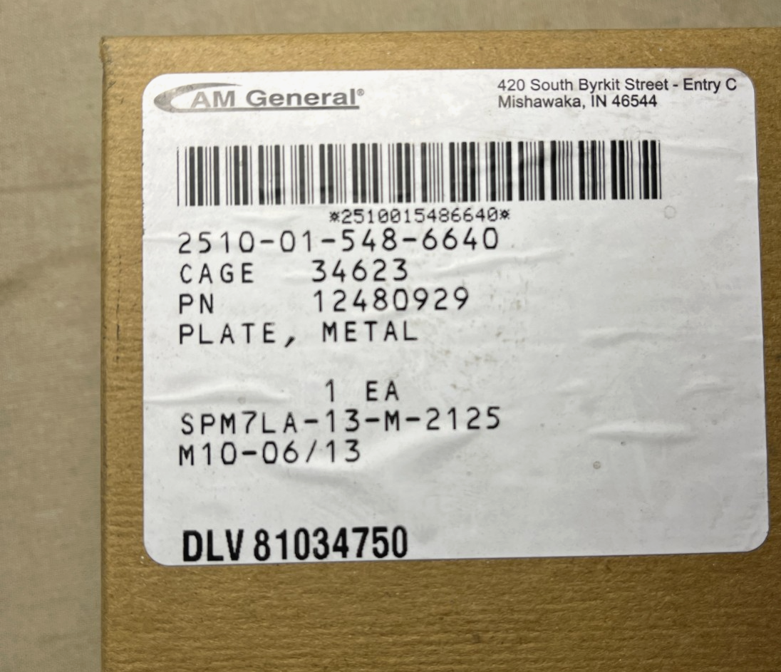 AM GENERAL M1165 CORNER CARGO DOOR LH 2510-01-548-6640 12480929 6022980